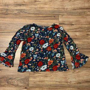 LOFT Floral Ruffle Sleeve Petite Large Top